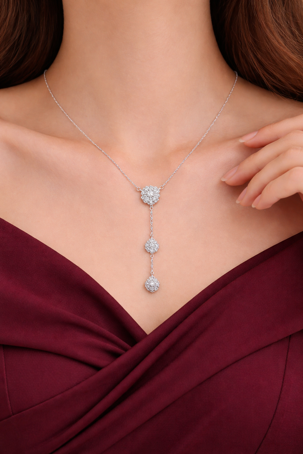 Elegant Bloom Silver Drop Necklace